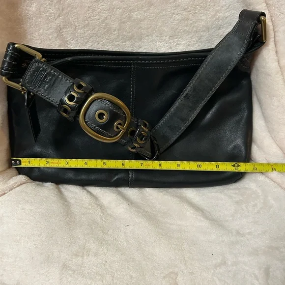 Coach Midnight Black Leather Shoulder Bag with Boho Brass Buckle - Picture 5 of 6